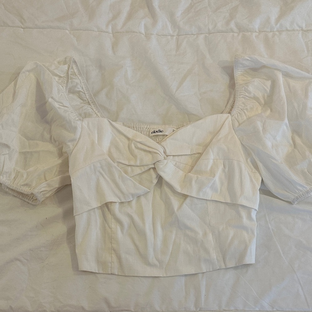Elodie Twist Front Puff Sleeve Crop Top In White